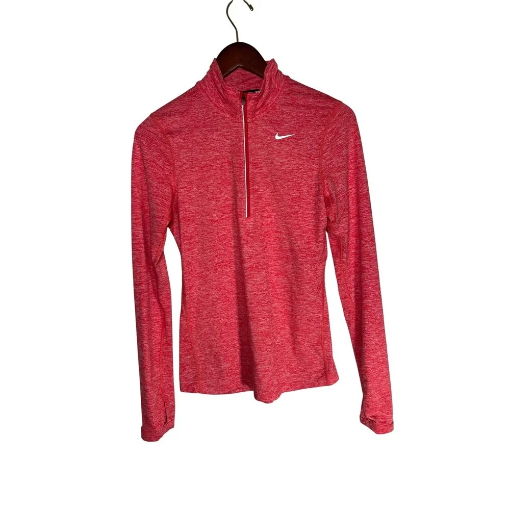 Nike Running Top Womens‎ XS Coral Pink Dri Fit Quarter Zip Thumbholes Pullover